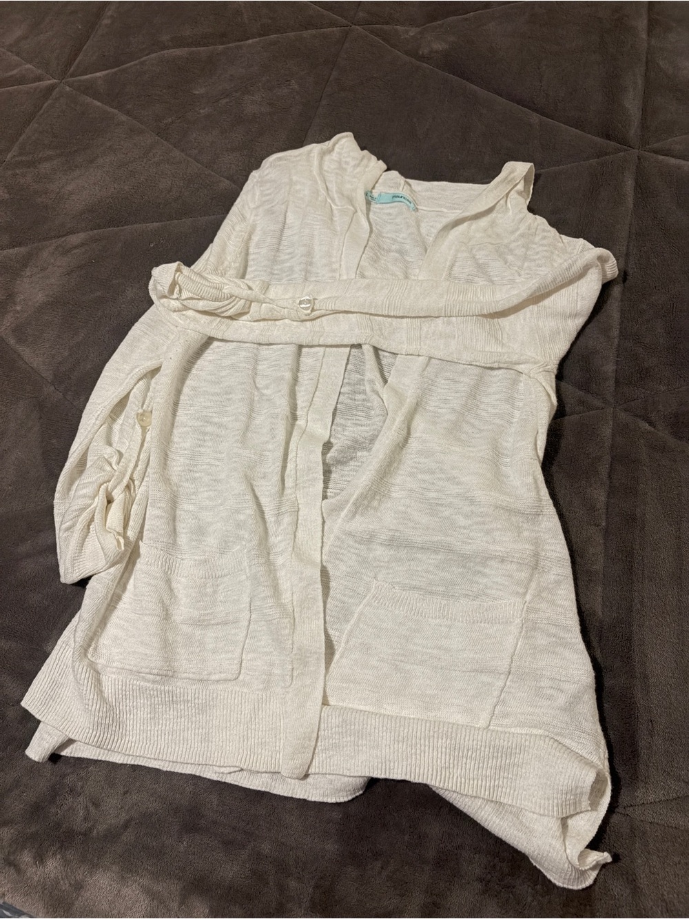 Maurices Cream Open-Front Knit Cardigan with Pockets